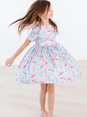 Mila & Rose Pink Flamingo Short Sleeve Pocket Twirl Dress 4T